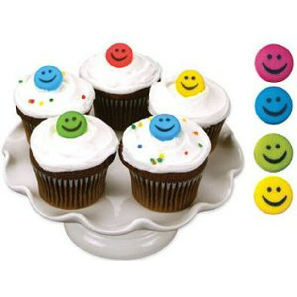 Smiley Face Emoji Wafer Paper Toppers 1.5 Inch for Decorating Desserts Cupcakes Birthday Cakes Cookies Pack of 12 